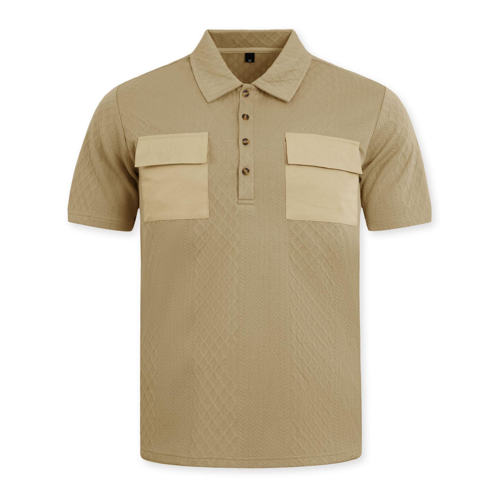 Men s Double Pocket Button Polo Shirt Summer Jacquard Short Sleeve Loose Casual Business T-Shirt S хаки