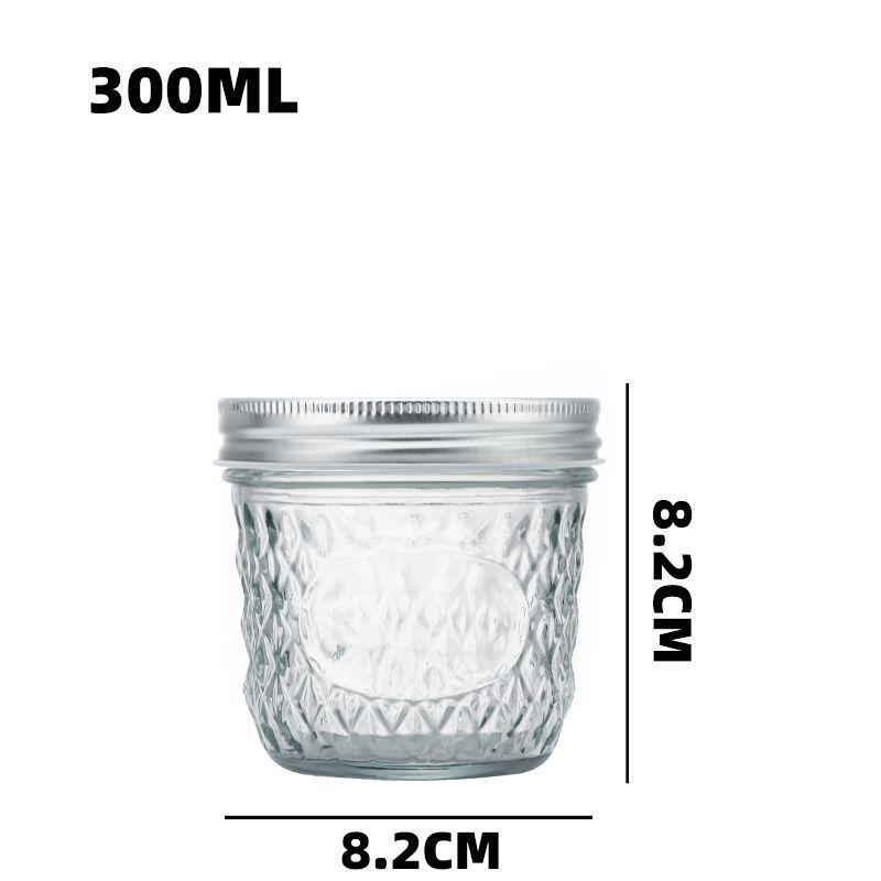 Diamond Pattern Glass Mason Jar with Airtight Lid for Bird's Nest, Jam, or Caviar.