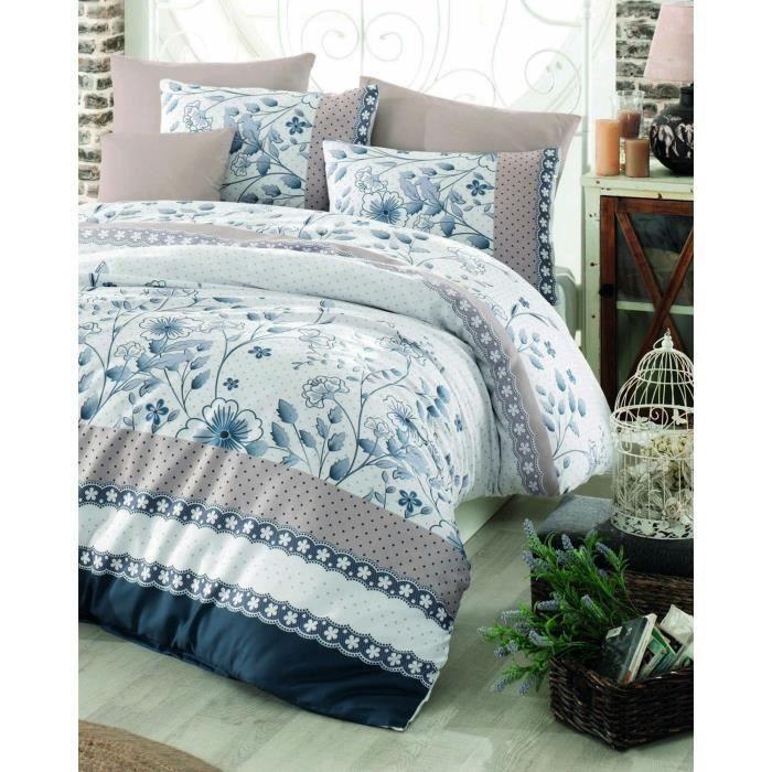 Parure de lit - 1 housse de couette 220 x 240 cm + 2 taies d'oreiller 60 x 60 cm - 100% coton renforcé - Bleu