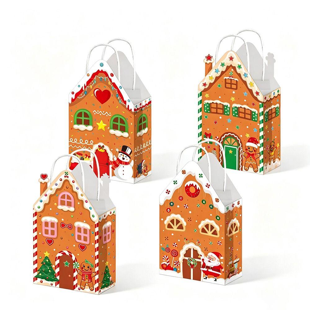 Various Styles Paper Goodie Bags 12 Pcs Kraft Christmas Bags Christmas Gift Bags  For Xmas Decor