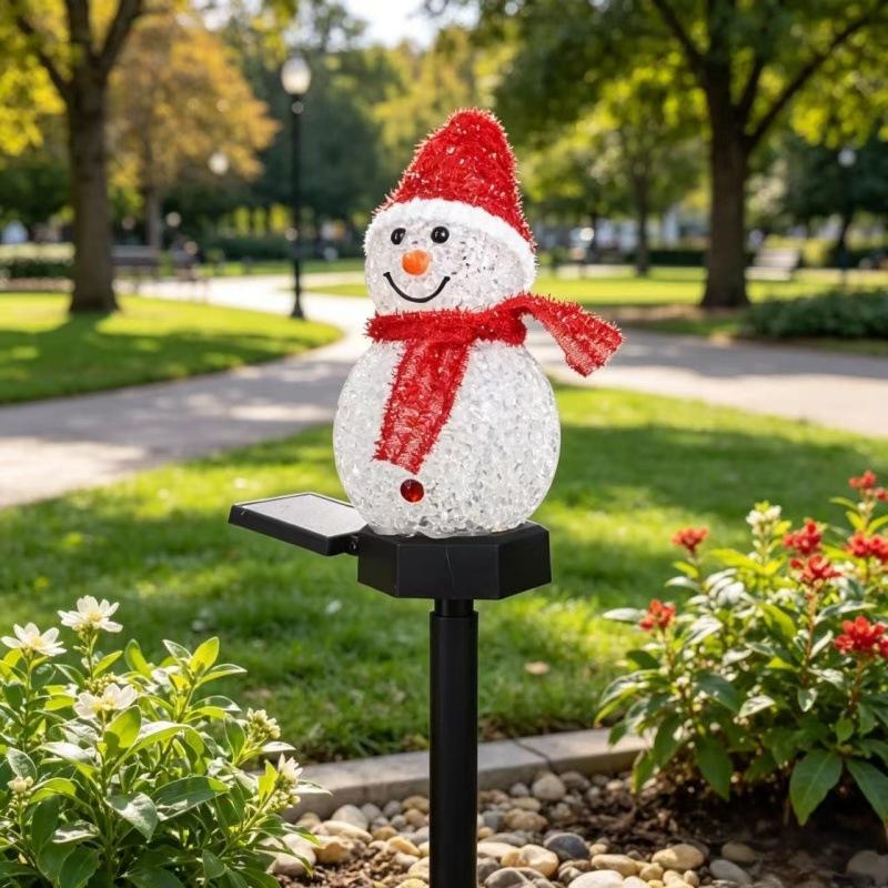 Solar Powered Snowman Stake Lights Warm LED Light Cute Design for Christmas Garden Path Porch Holiday Party Decoration