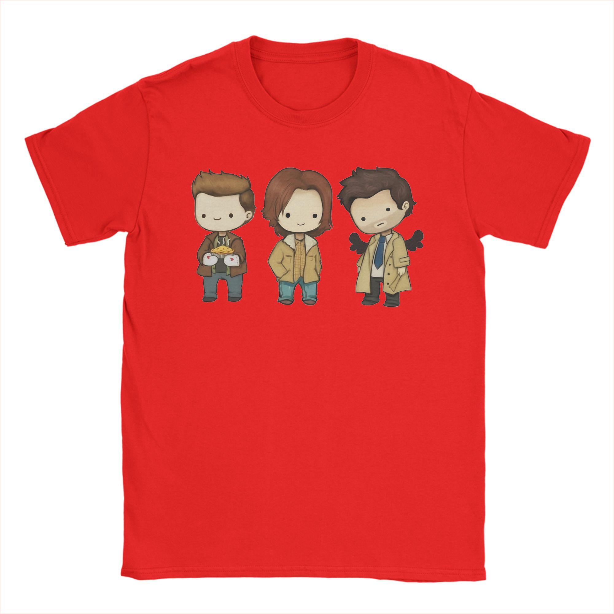 

Humor Sam Dean Castiel Supernatural Chibi TShirt Men Round Neck Pure Cotton T Shirts TV Shows Short Sleeve Tees Gift Tops S