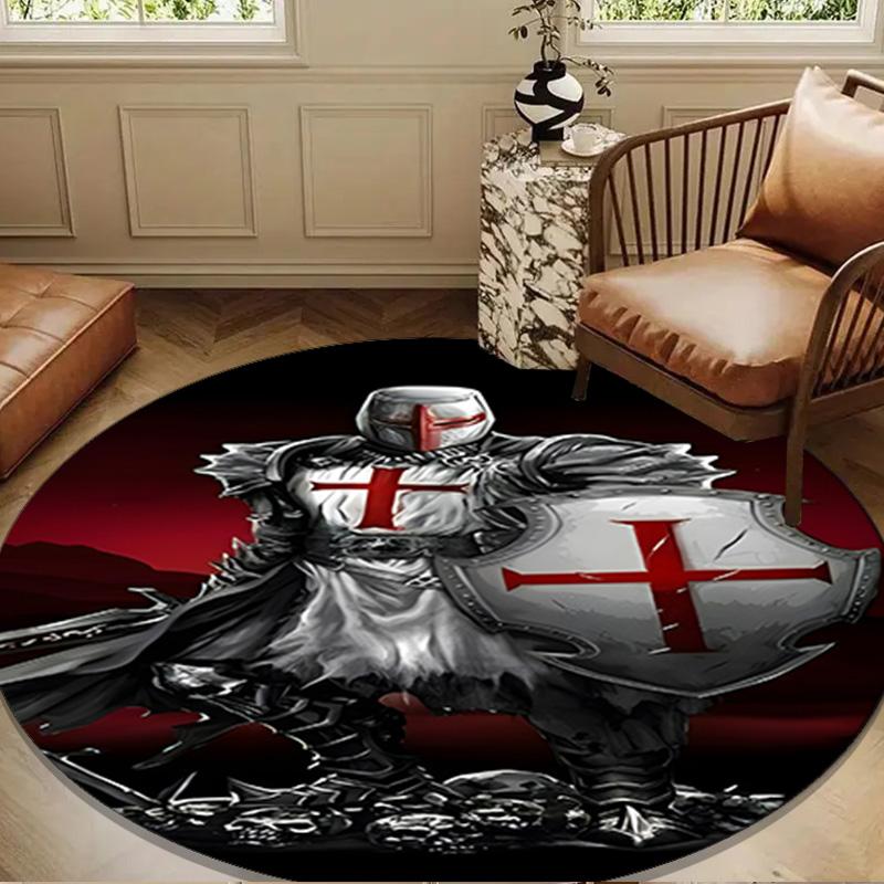 Knightly Warrior In Armor Round Rug for Livingroom,Bedroom, Palyroom, Chair Rug, Area rug, Circle Carpet, Large Size Fan Christmas gift