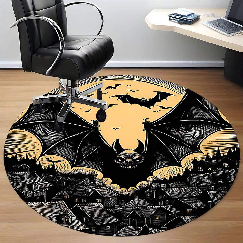 1PC Halloween Bat Office Round Area Rug, Mat Suitable For Office, Under Office Chairs Bedroom Living Room Home Decor, Room Deco