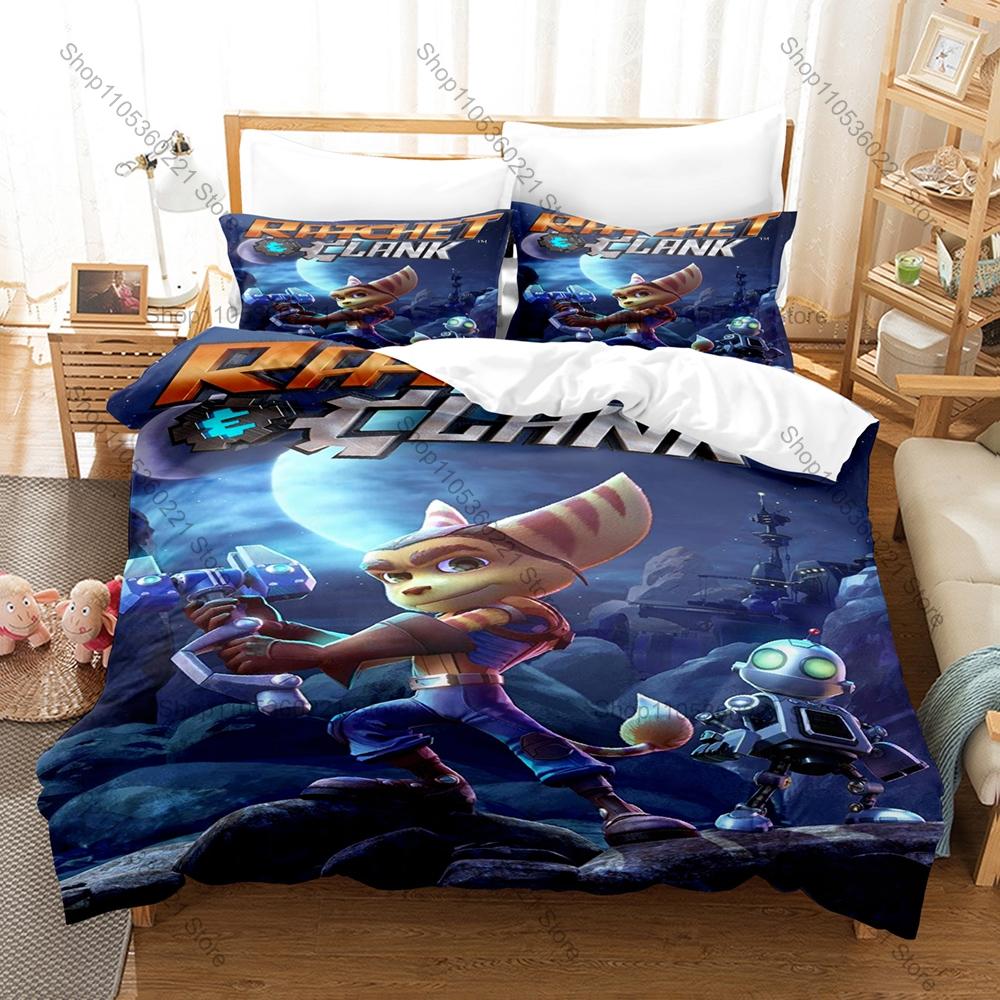 Ratchet & Clank: Rift Apart Lombax Gatto Ratchet & Robot Clank Gioco Sci-Fi Set Biancheria da Letto Stampa HD Copripiumino + 2 Federe