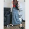 High-Waist Retro Ripped Denim A-Line Skirt for Women - Slimming, Hip-Wrapped, Mid-Length Summer Design