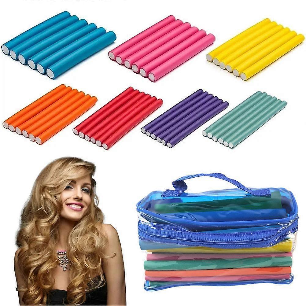 42PCS Salon Heatless Flexible Hair Rollers Curlers 7" Soft Foam Curling Rods
