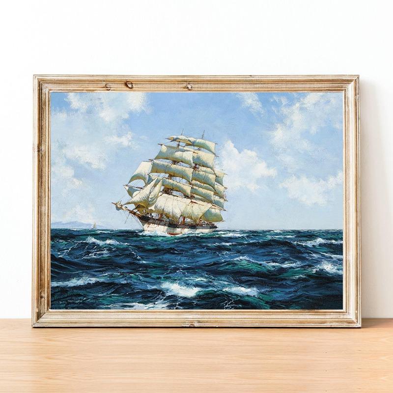 Vintage Seascape Painting Posters Boat On The Bay Prints Canvas Printing Wall Art Picture for Living Room Home Decoration