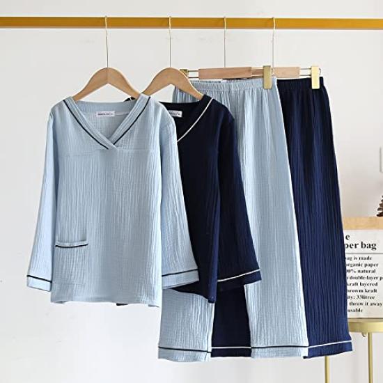 Yume Pajamas Double Gauze Pajamas for Roomwear for Long Marshmallow Sensitive Light Kids, Children, Cotton, Spring/Summer, Autumn/Winter, V-neck,