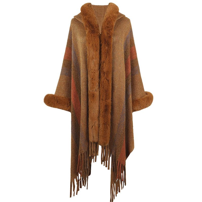Herfst en Winter Dames Kleurbotsing Losse Vleermuis Mouw Grensoverschrijdende Cape Vest Gebreide Kleding V-Hals Trui