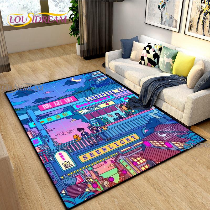 Japanese Anime Night Scene Rugs Child Game Floor Mat Alfombra Cartoon Carpets Modern Home Living Room Decor Washable Floor Rug