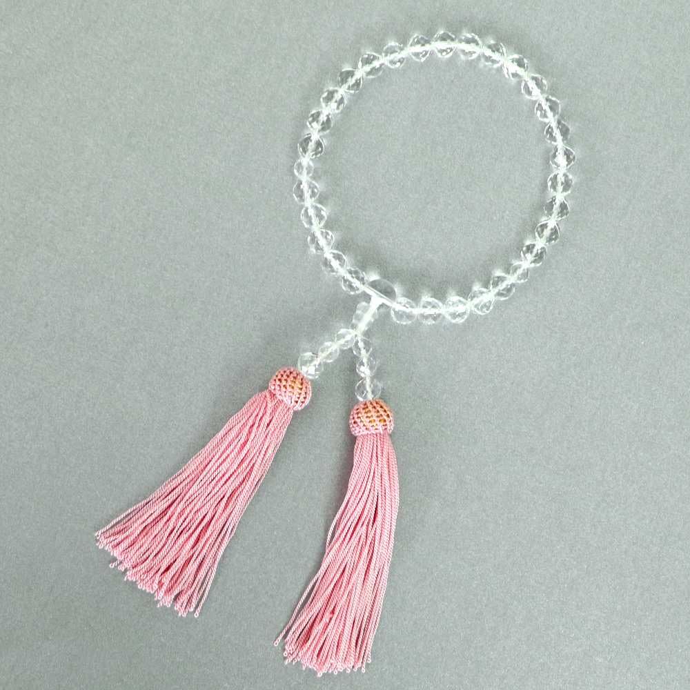 Kristall-Gebetsperlen, Kristallschliff-Gebetsperlen, Naturstein-Gebetsperlen für Frauen und Kinder, informelle Gebetsperlen [Schliffperlen/rosa Quasten]