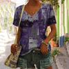 Summer V-neck 3D Retro Denim Plaid Printed Top Fashionable Casual Short Sleeved Women's T-shirts