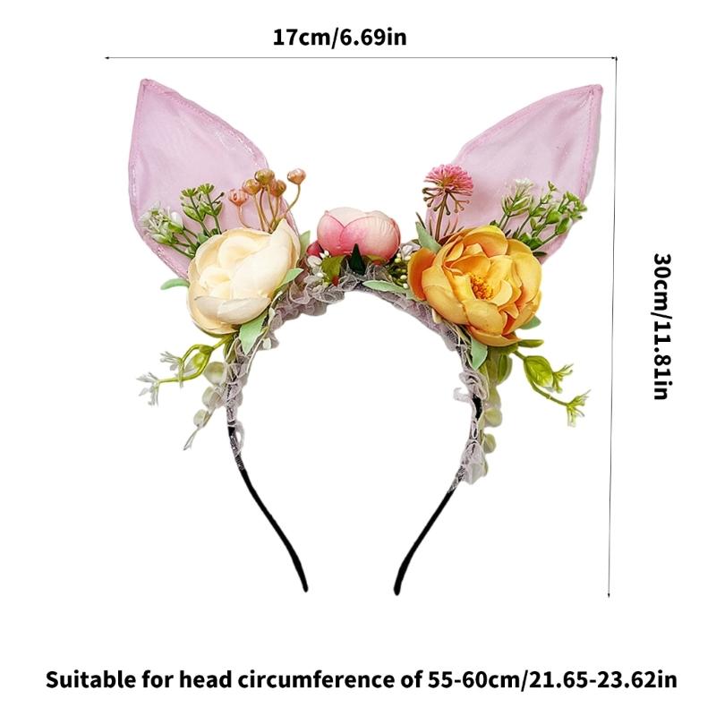 Large Bunnies Ears Hair Hoop Polychrome Flower Hairband Female Anime Headbands for Kids and Teens