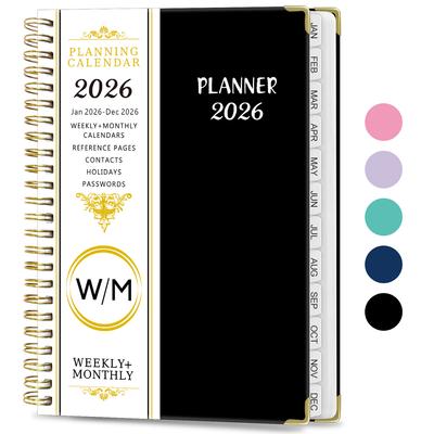 2026 Planlayıcı, Haftalık ve Aylık Akademik Planlayıcı - Planlama ve Program - A5 (6,3 inç x 8,5 inç) Siyah