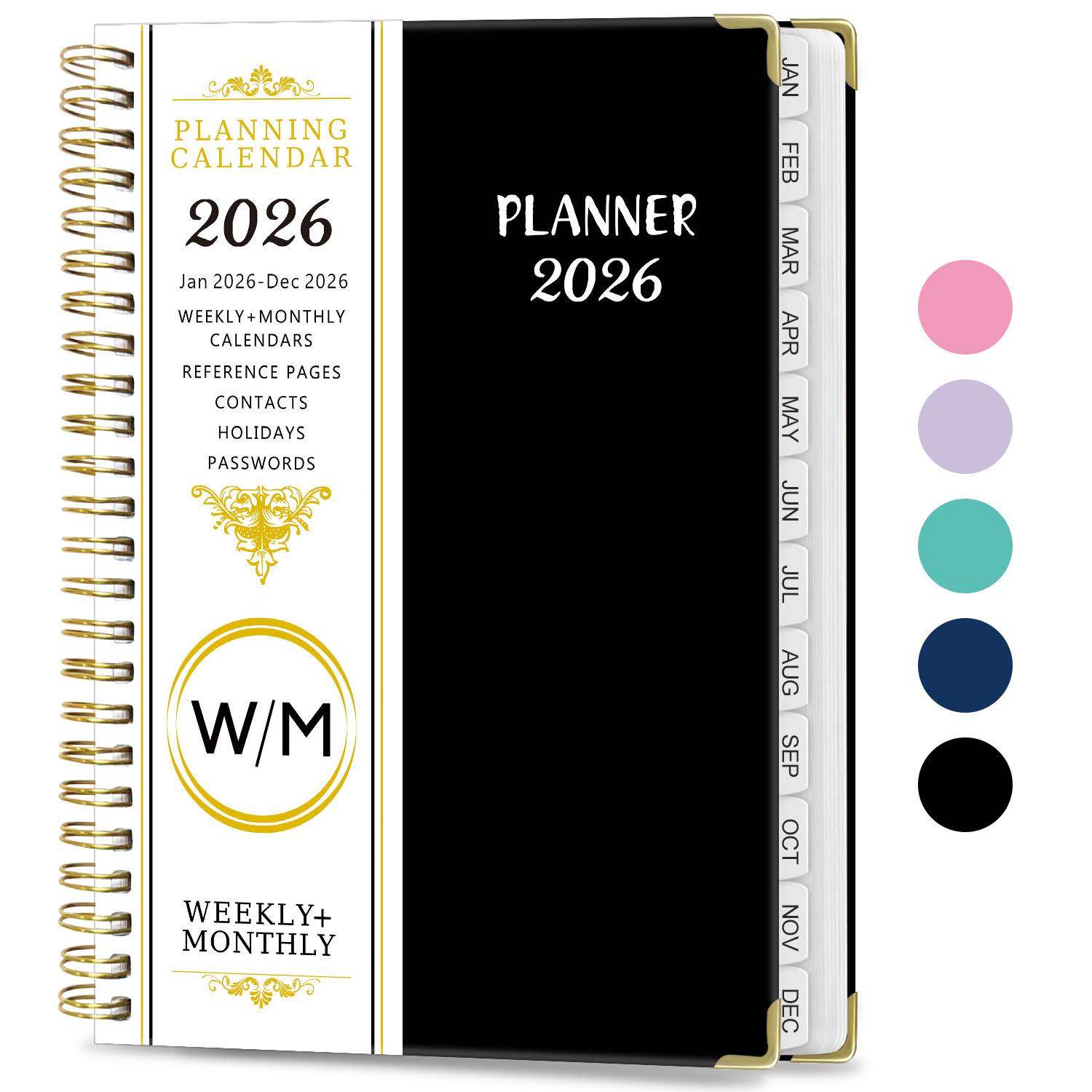 

2026 Planner, Weekly and Monthly Academic Planner - Planning and Schedule - A5 (6.3 inches x 8.5 inches) Black чорний