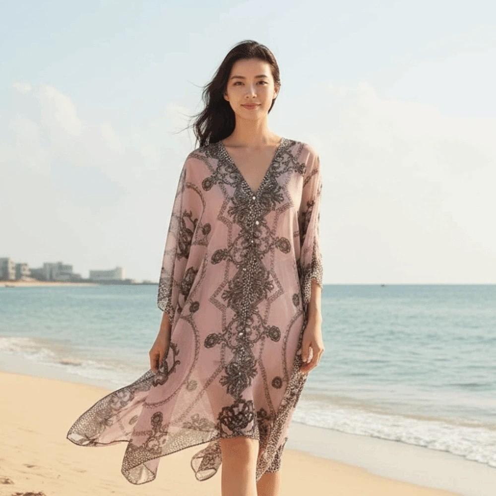 with Buckle Sunscreen Thin Large Scarf Breathable Seaside Vacation Cloak Neck Decoration