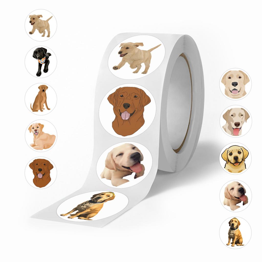 500 Stickers/roll Labrador Retriever Animal Stickers Cute Children's DIY Suitcase Skateboard Roll Stickers