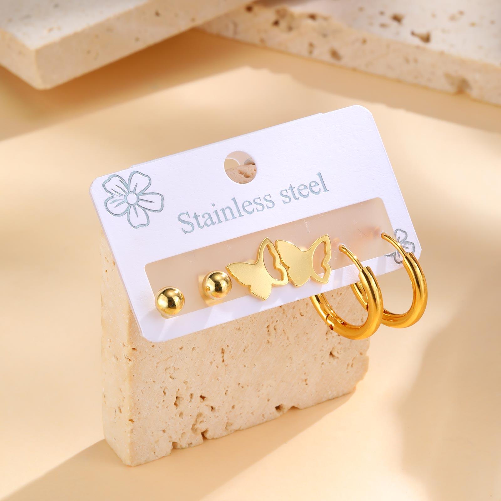

3pc Heart Shaped Cherry Strawberry Cross Earrings,Gold Color Stainless Steel Women s Earrings,Punk Set Jewelry Gift