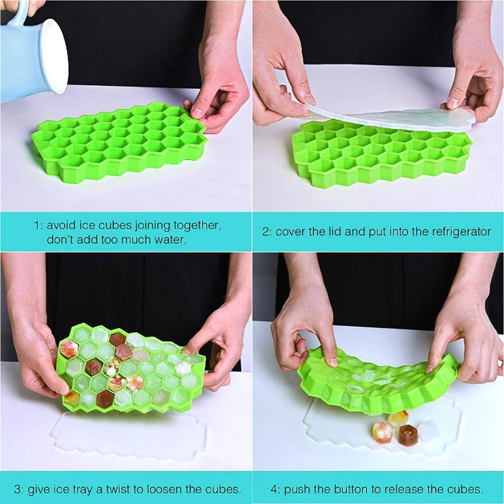 Silicone World 37 Grids Honeycomb Ice Cube Silicone Molds Silica Gel Ice Tray DIY Household Ice Making Box With Lid Ice Mold