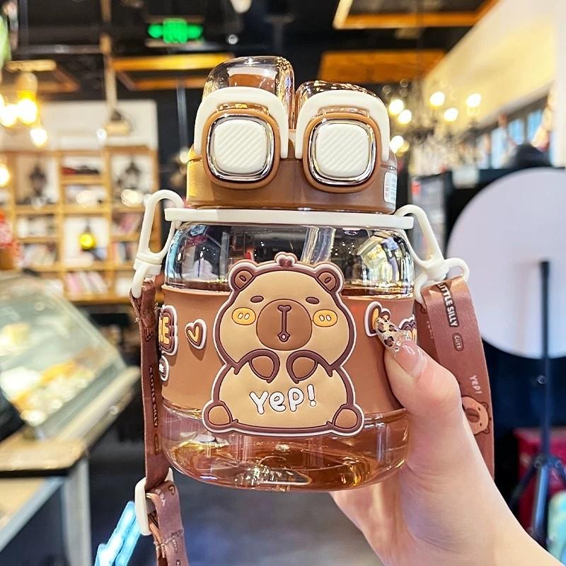 Capybara Cartoon Water Bottle With Tritan Material For Kids And Students