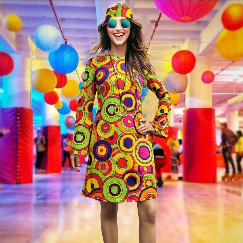 Women's Long Sleeve Dress with Headscarf Printed Tape Headscarf Dress Female