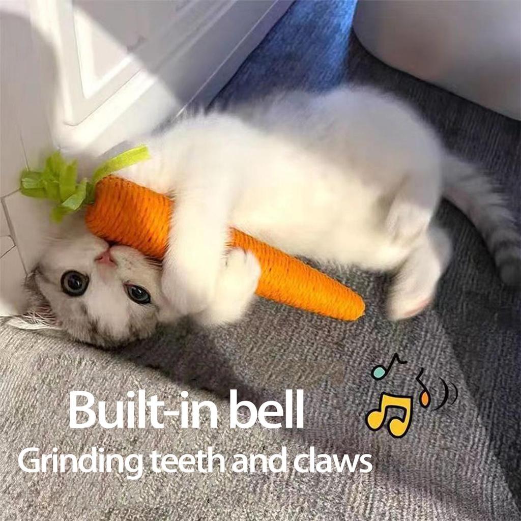 Carrot Bell Cat Teaser Stick: Kitten Self-Entertainment Toy with Scratching Board for Bite-Resistant Teething and Claws.