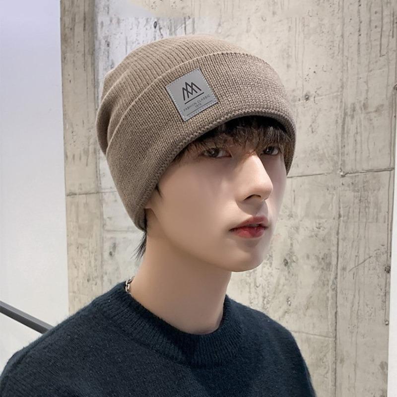 Hat Men's Autumn and Winter Warm Wool Hat Big Head Circumference Knitted Hat Trendy Brand Cotton Hat Velvet Men's Winter Cold Hat Women