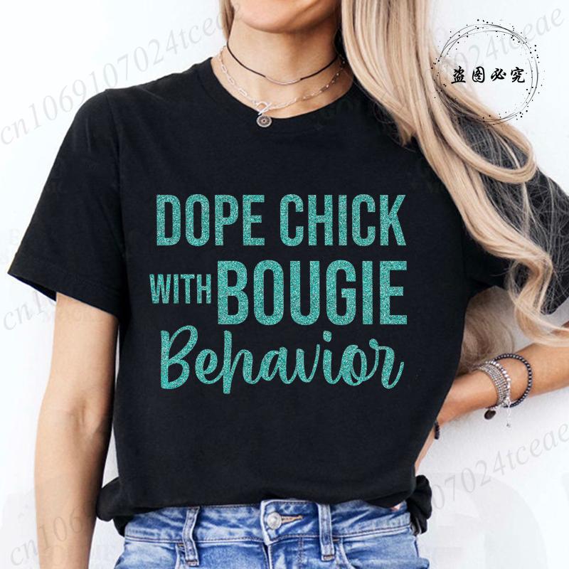 

Girl Womens Tshirt Street Wear Harajuku Tshirt Retro Dope Chick with Bougie Behavior Print Shirts Womens Tshirt Y2k Style S
