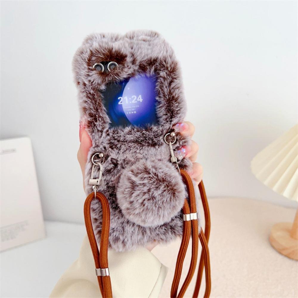 Crossbody Plush Cartoon Phone Case for Samsung Galaxy Z Flip 6 5 4 3 Flip6 Flip5 Flip4 Flip3 5G Shockproof Protective Cover