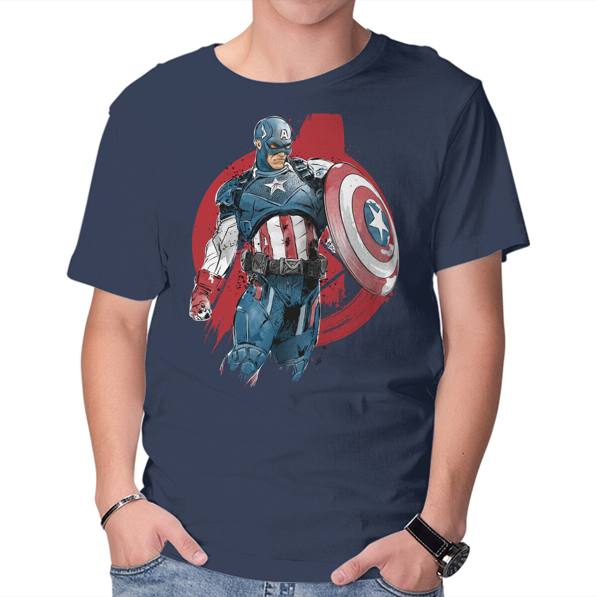 Unisex Crew Neck T-Shirt The First Avenger Graphic Short Sleeve Casual Tee XXXL
