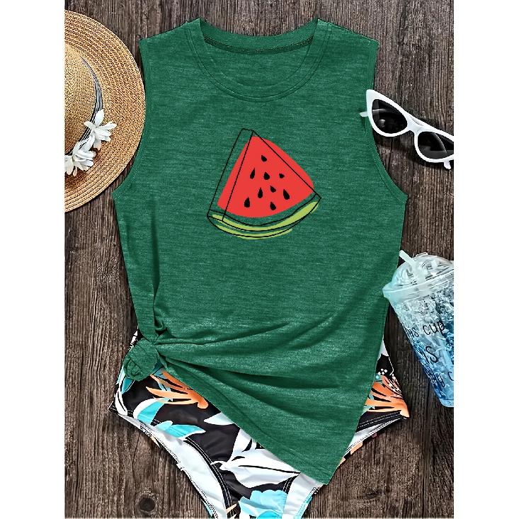 Elegant Vest for Women Simple watermelon slice print casual loose summer tank top Fashionable, unique, and refreshing, suitable for commuting,