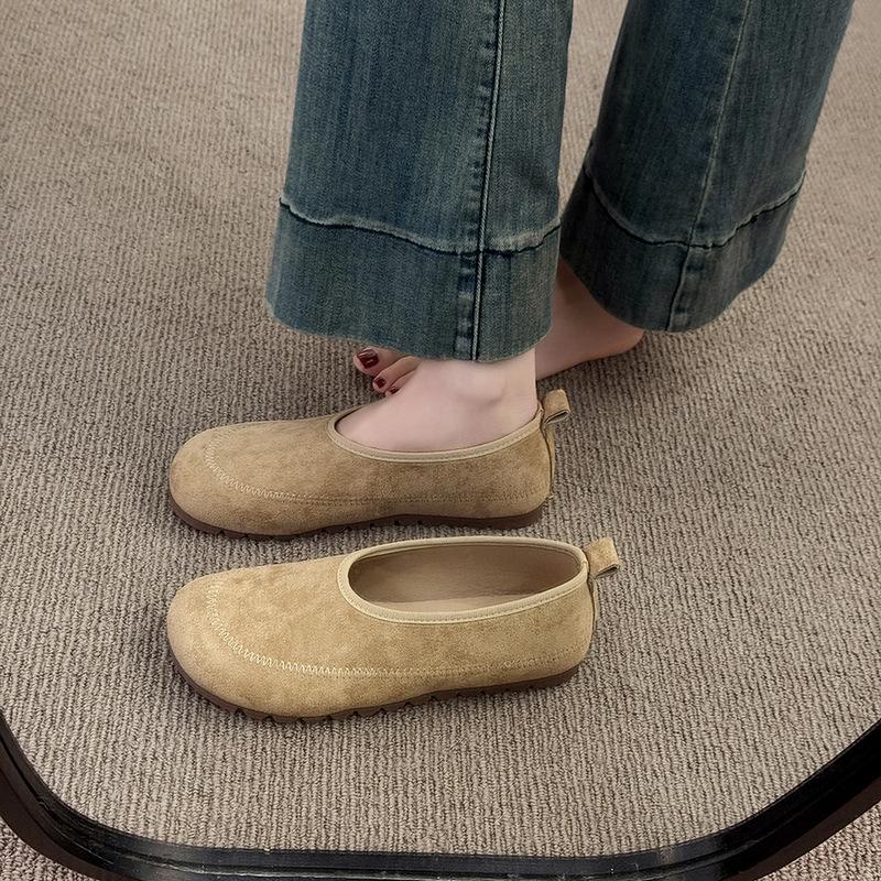 2025 new summer round head shallow mouth single shoes Doudou ladyshoes niche flat-bottomed French retro grandma shoes women's shoes
