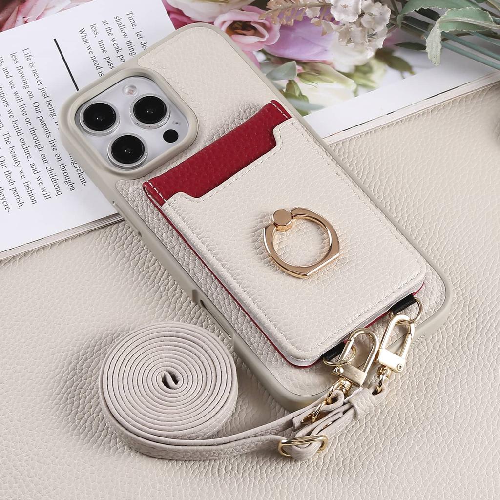 For iPhone 16e 16 15 14 13 12 11 Pro Max 16 Plus Case,Wallet Case with Card Holder, 360°Rotation Ring Kickstand Shockproof Cover