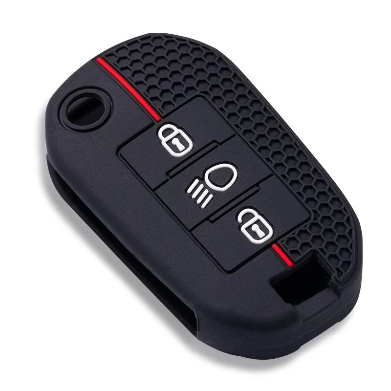 Remote Silicone Car Key Chain Ring Shell Cover Case Holder 3 Button For Peugeot 208 301 308 508 5008 3008 Citroen 2010