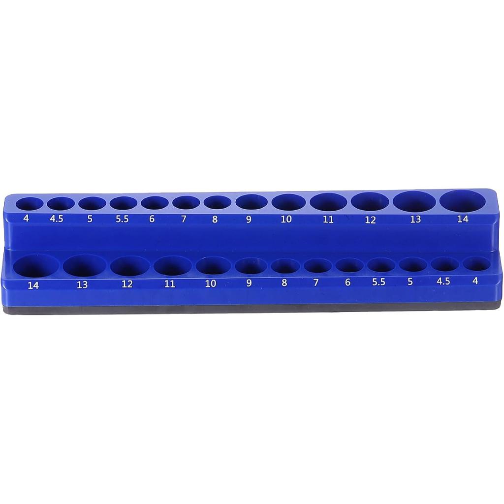 HARFINGTON Magnetic Socket Organizer 1/4" Drive Metric Socket Holder Tray Socket Storage Rack Holds 26 Standard and Deep Size Sockets, Blue