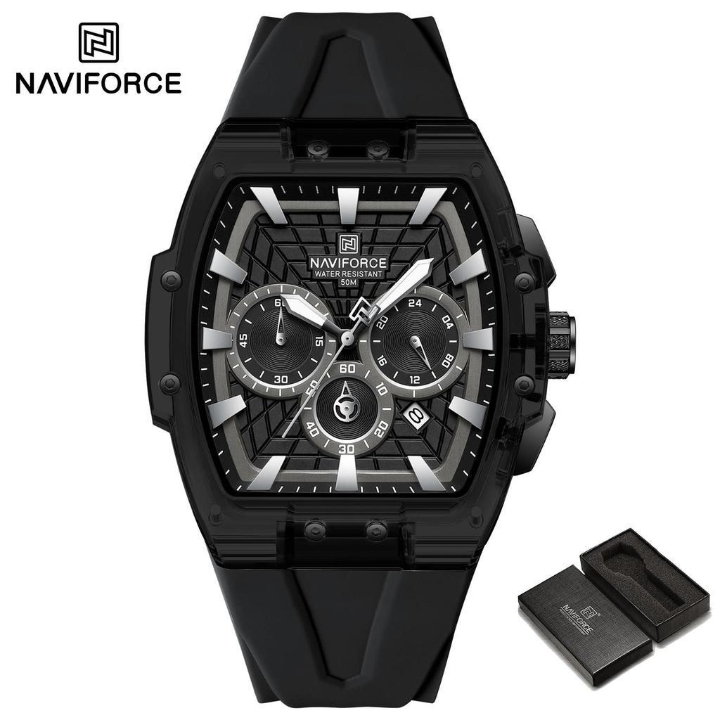 NAVIFORCE Original Men Sports Chronograph Watch Quartz Movement Silicone Strap 50m Waterproof Luminous Pointer Lightweight Men Casual Watch NF6113