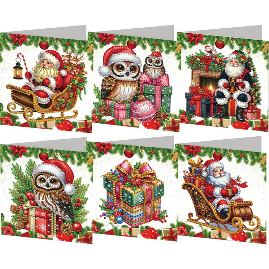 6Pcs Christmas Merry Christmas DIY Diamond Painting Card Dog & Xmas Tree Diamond Drawing Card Gifts for Family Friends and Lover