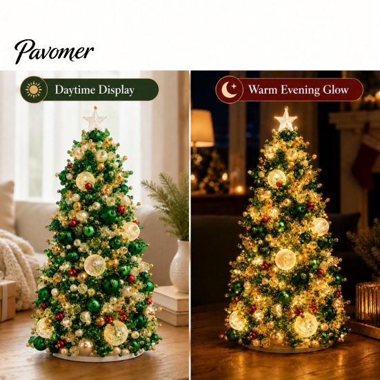 DIY Festive Home Decor Beaded Christmas Tree Kit, Handmade PVC Glitter Craft Desktop Ornament Set, Easy To Assemble Art Kit for Kids And Adults Gift