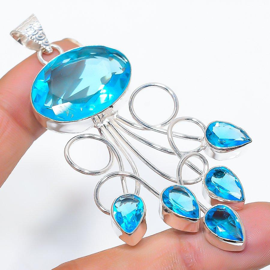 

Подвеска ручной работы в этническом стиле из швейцарского синего топаза, 3,15 дюйма, VM-697