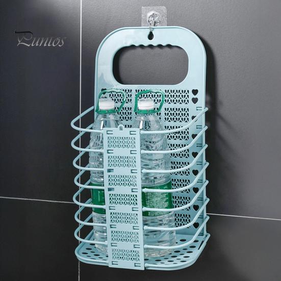 Bathroom Wall Decor Storage Foldable Laundry Basket, Breathable Hollow Design, Mounted Plastic Container Space Saving Organizer, for Dormitory