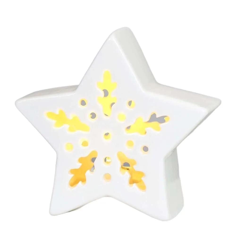 Keramický Porcelánový Lampový Ornament Baterie s Knoflíkem Nádherné Vánoční Atmosférické Světlo Hvězda Svítící Efekt