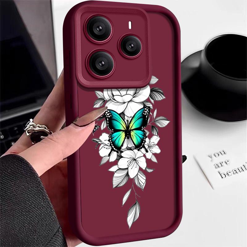 

Чохол-накладка з принтом метелика для телефону Xiaomi 14T 13T Pro Poco X7 F6 X6 Redmi Note 14 13 Pro 12 11 М який силіконовий протиударний матовий TPU бампер Xiaomi Poco F6 зелений/вина червоного кольору