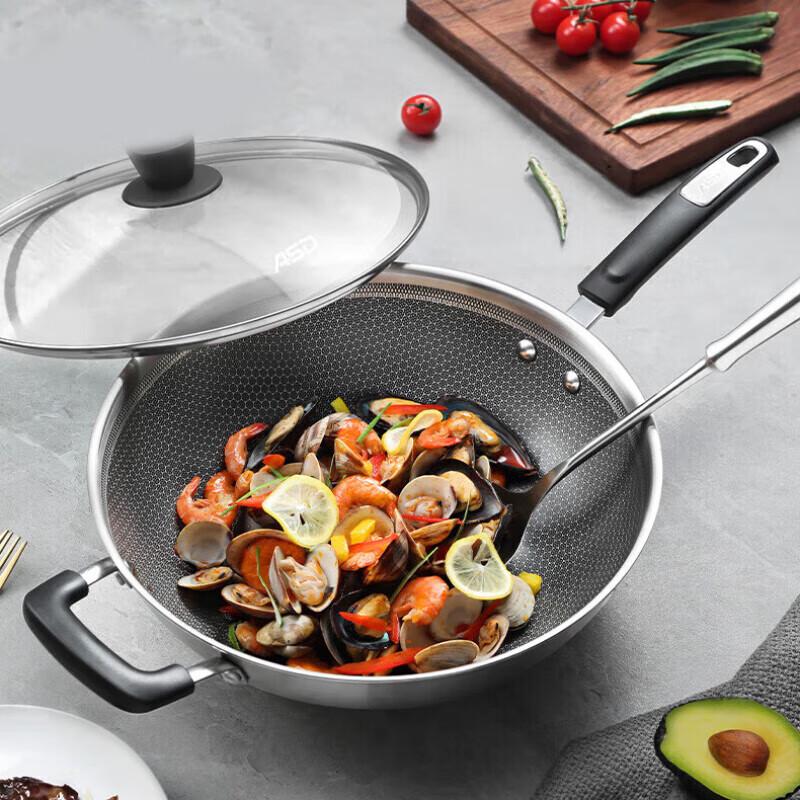 ASD 304 Stainless Steel Honeycomb Non-stick Wok