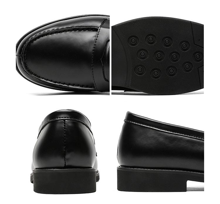 Men's Black Leather Slip-on Loafers, Casual Business Formal Derby Shoes, British Style, 14532-J