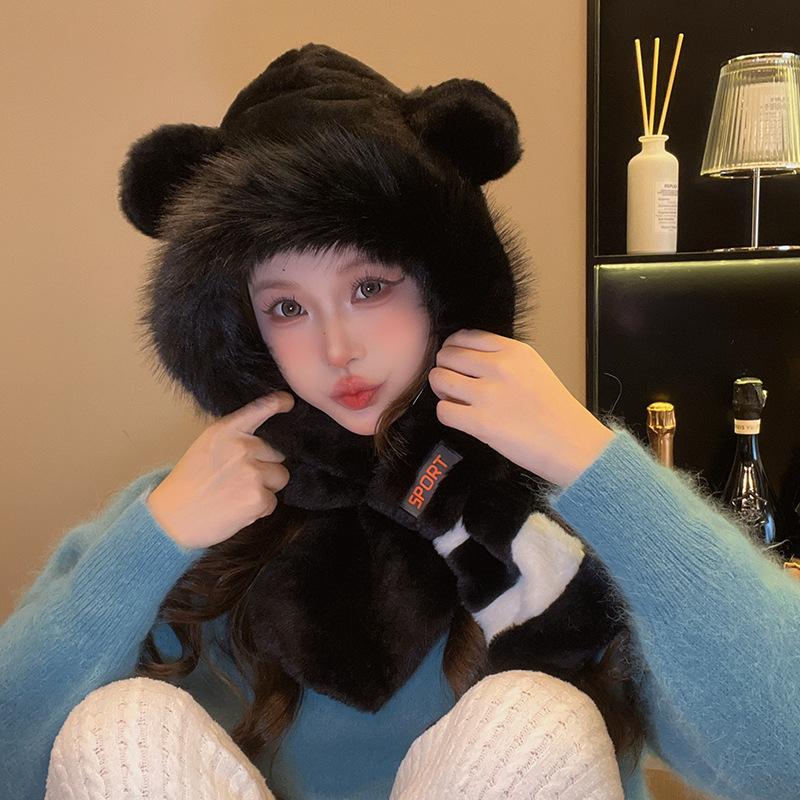 

Women s new winter cold-proof and warm hat, scarf, integrated thickened ear protection, Lei Feng hat one size
