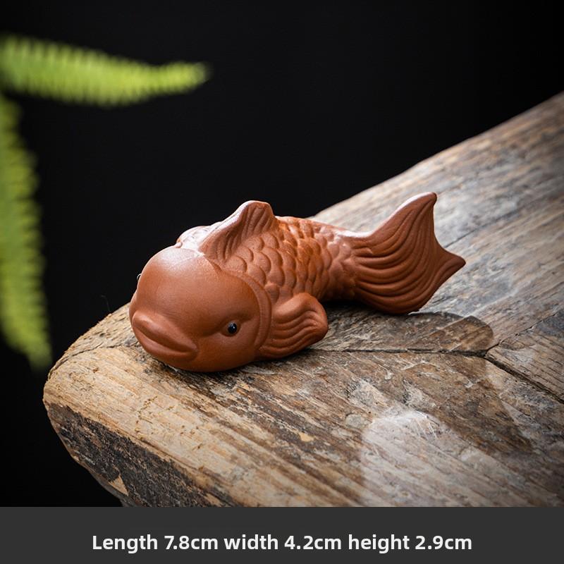 Handmade Purple Clay Fish Tea Pet Nurturable Symbol of Abundance for Gongfu Tea Ceremony Home Desk Decor Collectible Gift