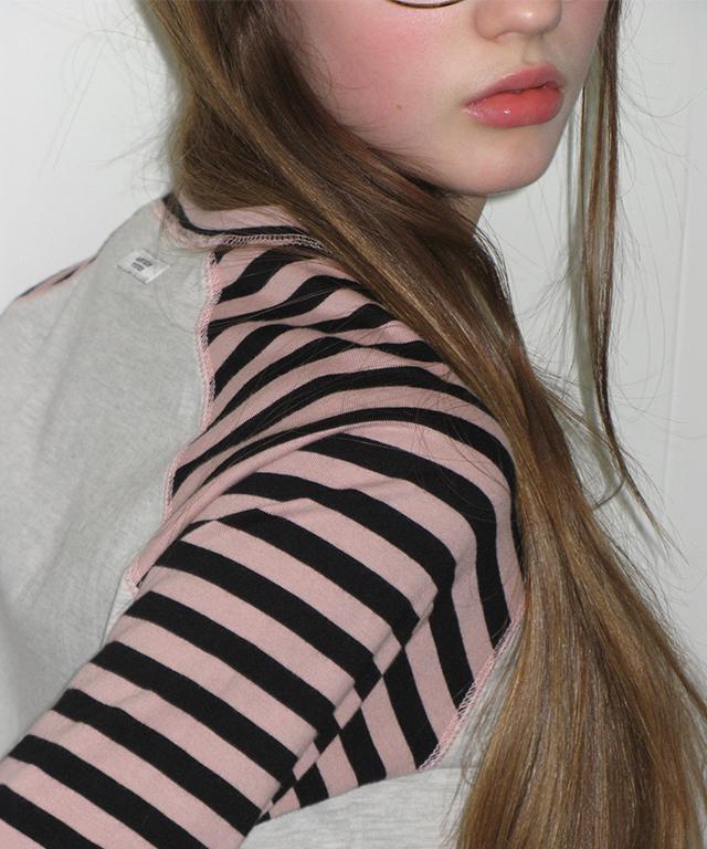 RONRON Outstitch Stripe Raglan Long Sleeve Pink
