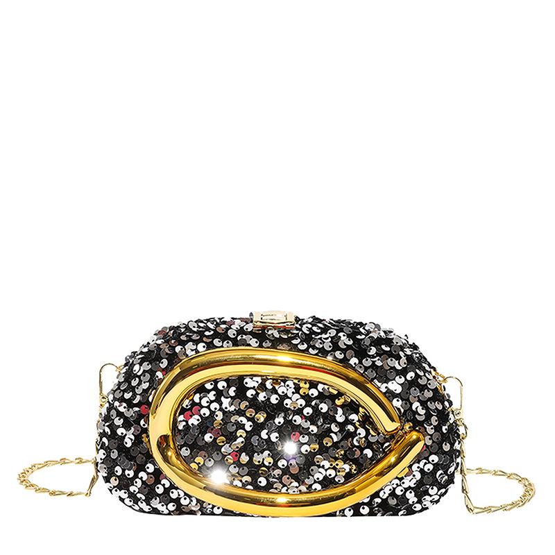 

Circular Design Sequin Evening Bags One Side Diamonds Bohemian Style Dress Beach Purse With Hanlde Shoulder Women Fahion Flap