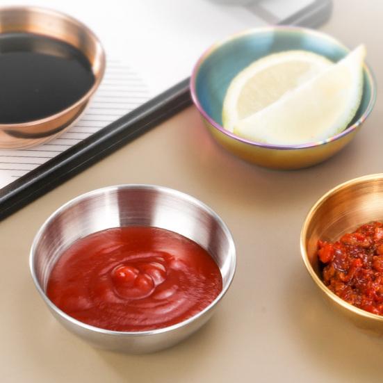 Bol pentru condimente de culoare solidă Bol rotund pentru scufundare din oțel inoxidabil Mini farfurie pentru aperitiv pentru restaurant